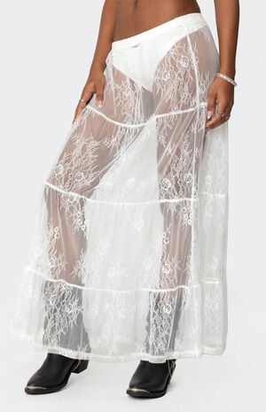 Tiered Sheer Lace Maxi Skirt image number 4