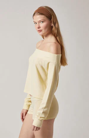 Active Aspen Waffle Knit Off-The-Shoulder Sweatshirt image number 3