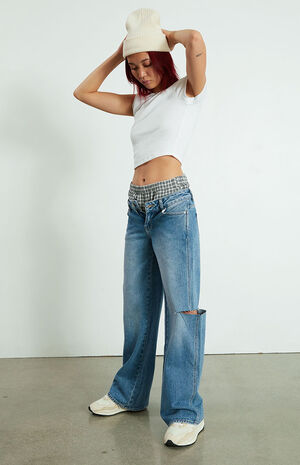 PacSun Medium Blue Ripped Low Rise Baggy Jeans | PacSun