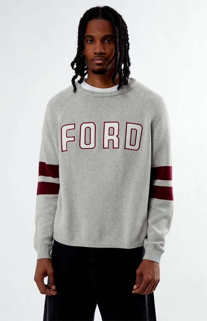 FORD Heather Grey Striped Crew Neck Sweater | PacSun