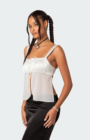 Satin & Chiffon Split Front Top image number 4