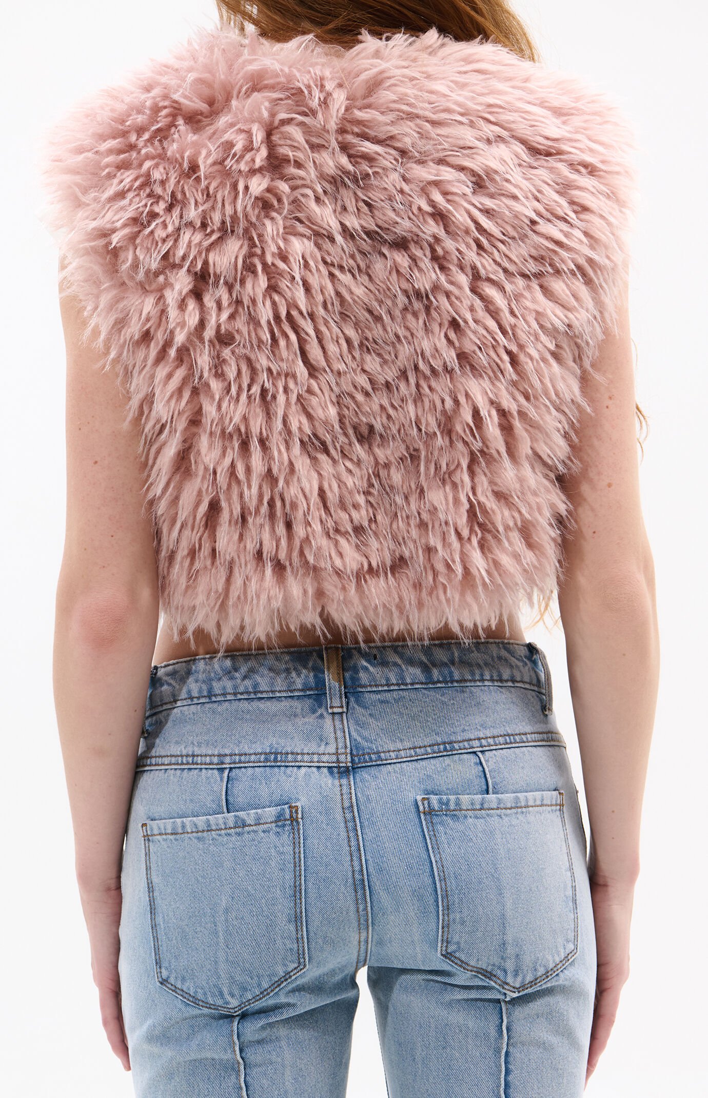 AZALEA WANG Camille Pink Faux Fur Cropped Vest