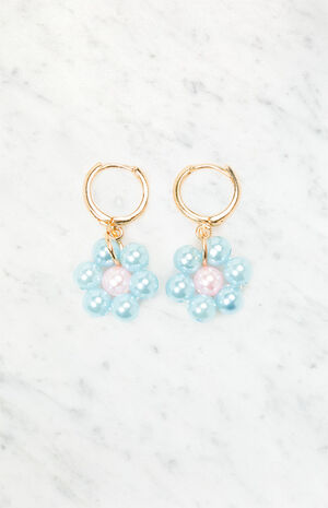 Pearl Daisy Drop Hoop Earrings image number 1