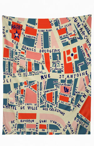 Paris Map Blue Tapestry image number 2