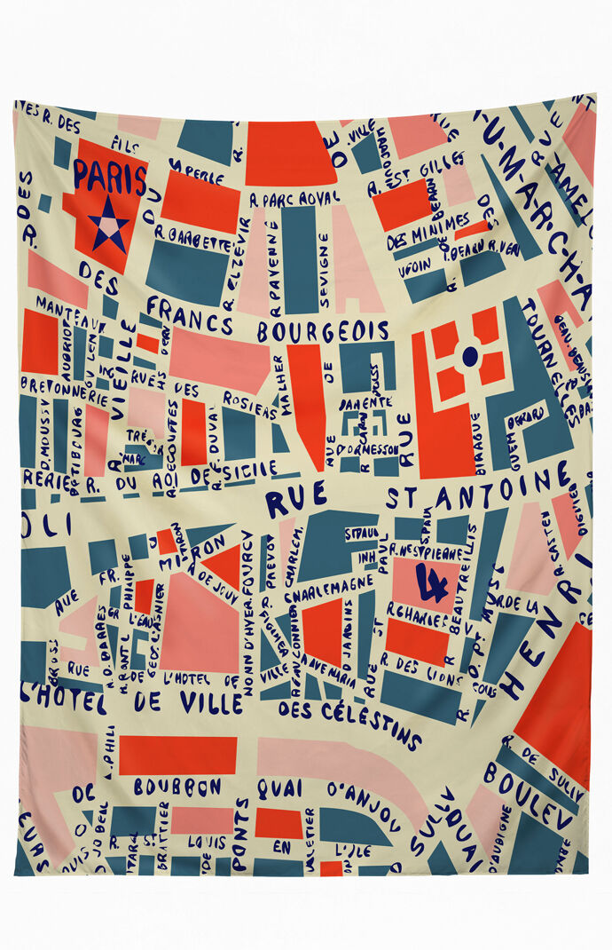 Paris Map Blue Tapestry