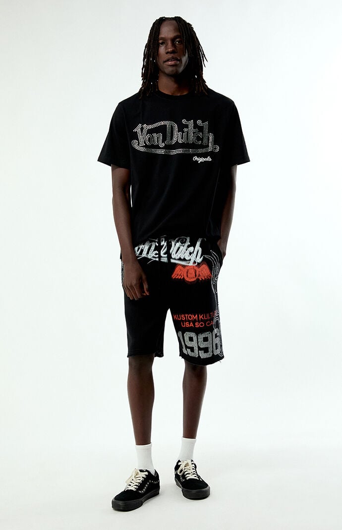 Von Dutch Rhinestone Baggy Fleece Sweat Shorts