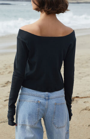 Black 16 Irene Long Sleeve Off-The-Shoulder Top image number 3