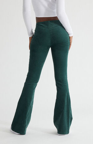 Green Corduroy Low Rise Flare Pants image number 4