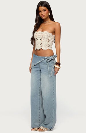 Button Foldover Low Rise Baggy Jeans image number 4