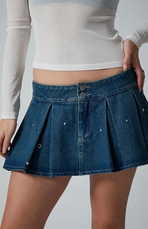Ayana Studded Pleated Low Rise Denim Mini Skort image number 3