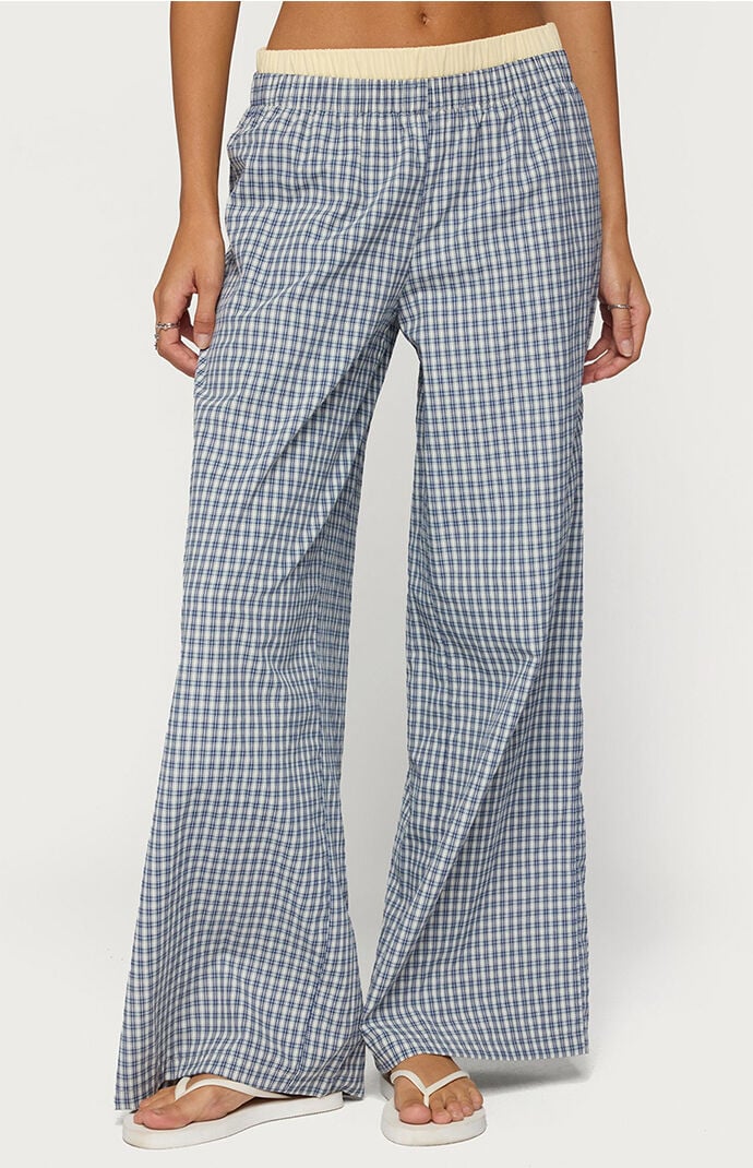 Edikted Indya Contrast Plaid Wide Leg Pants
