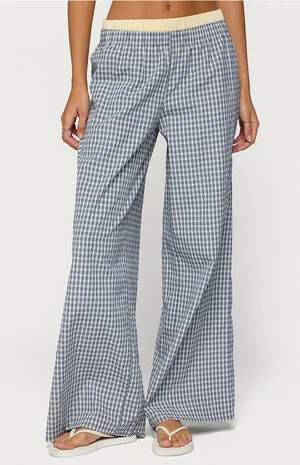 Indya Contrast Plaid Wide Leg Pants image number 1