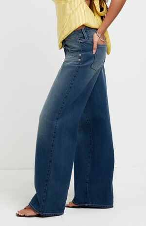 Casey Low Rise Baggy Jeans Stacked Scoop Pocket Dark Blue image number 3