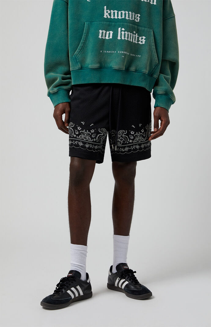 Pacsun Black Aaron Paisley Embroidered Mesh Volley Shorts