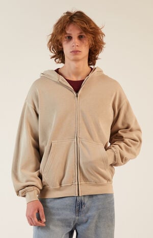 Tan Vintage Wash Full Zip Hoodie image number 1