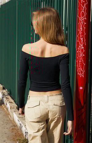 Black Gina Cinched Long Sleeve Top image number 3