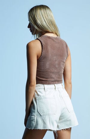 Bone High Waisted Cutoff Cargo Shorts image number 4