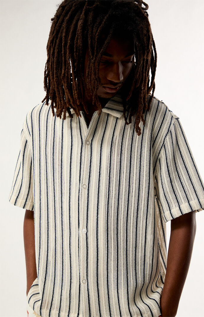 Pacsun Cream Driftwood Striped Textured Camp Shirt