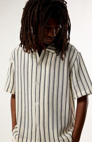 Cream Driftwood Striped Textured Camp Shirt image number 2