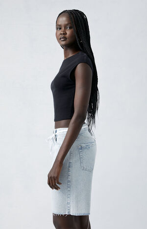 Eco Light Indigo Raw Cut Baggy Jorts image number 3