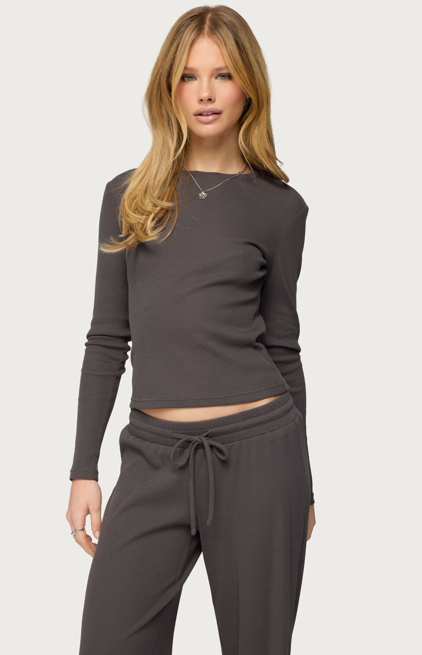 Edikted Cicilia Long Sleeve Ribbed T-Shirt