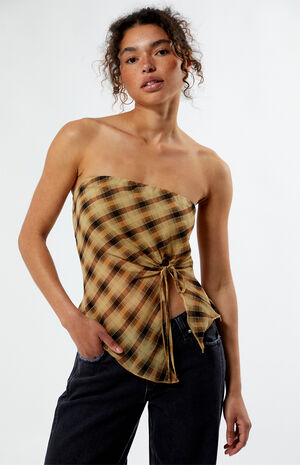 Plaid Asymmetrical Tube Top image number 1