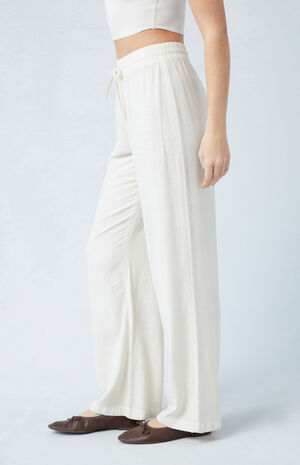 Cream Linen Pull-On Pants image number 3