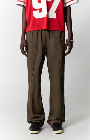 Brown Baggy Nylon Track Pants image number 2