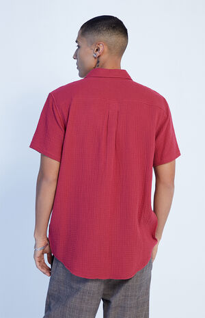 Red Textured Classic Camp Shirt image number 3