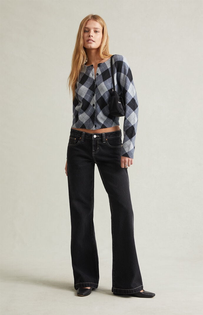 Pacsun Charlie Low Rise Baggy Bootcut Jeans Contrast Dark Blue