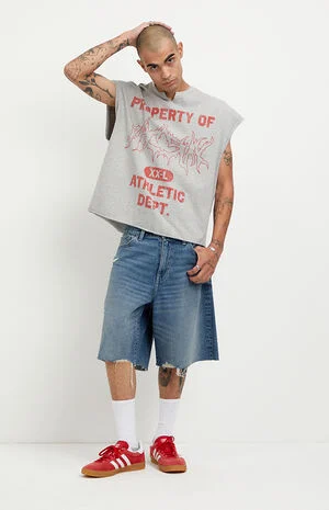 Parker Baggy Jean Shorts Ripped Medium Blue image number 1