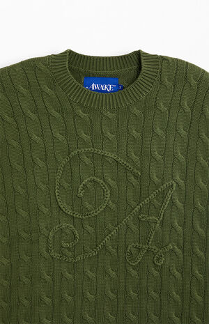 Green Cable Knit Applique Crew Neck Sweater image number 2