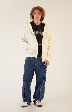 Cream Vintage Wash Full Zip Hoodie image number 4