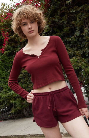 Burgundy Long Sleeve Henley Top image number 1