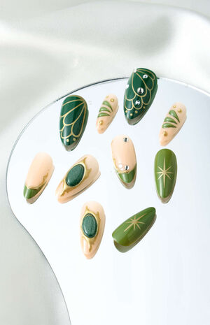 Green Butterfly Almond Press-On Nails image number 3