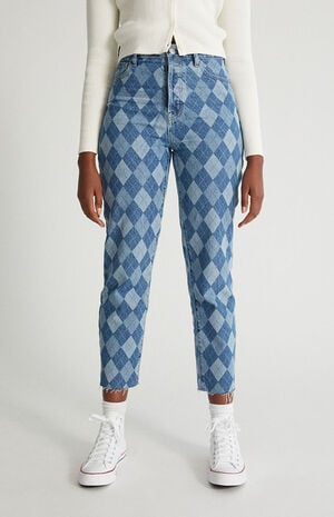 Eco Diamond Print High Waisted Straight Leg Jeans image number 2