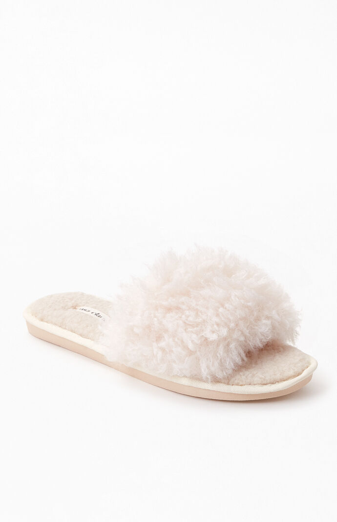 cream fuzzy slippers
