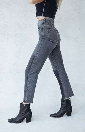 Eco Black Two-Tone High Waisted Straight Leg Jeans Eco Black Two-Tone High Waisted Straight Leg Jeans image number null