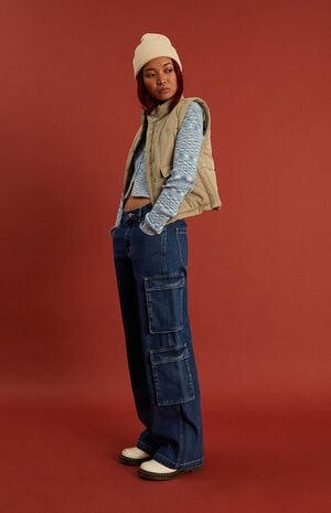 Dark Blue Baggy Cargo Pants image number 5