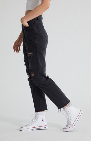 Black High Waisted Straight Leg Jeans image number 3