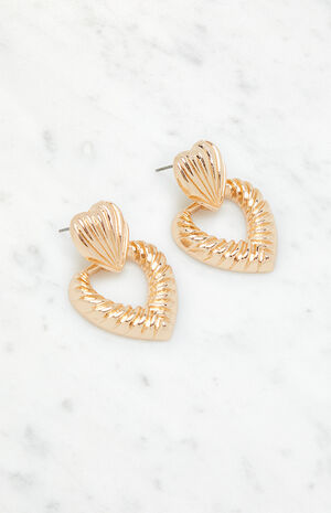 Ribbed Heart Drop Earrings image number 2