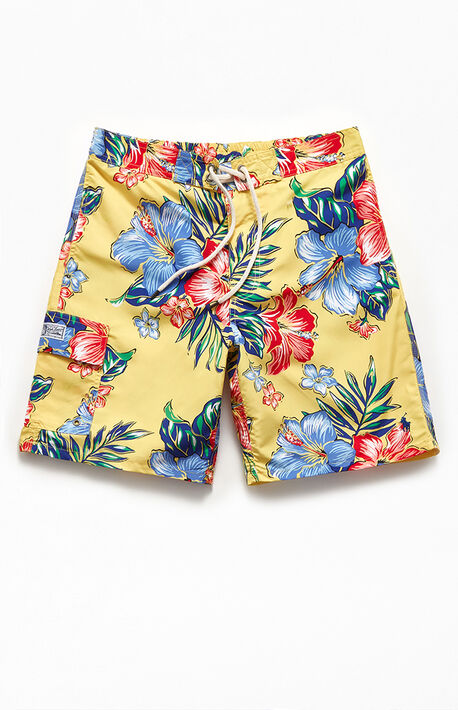 Yellow Printed 19" Boardshorts