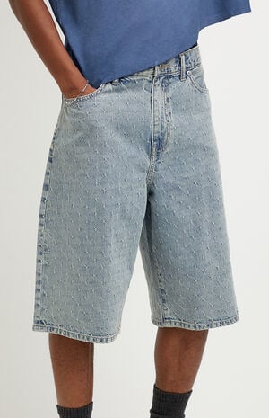 Austin Extreme Baggy Jean Shorts Textured Slub Light Blue image number 5