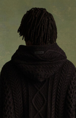 Jet Black Cable Knit Hoodie image number 4