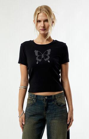 Rhinestone Butterfly Skimmer T-Shirt image number 2