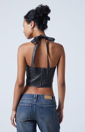 Leah Faux Leather Halter Top image number 5