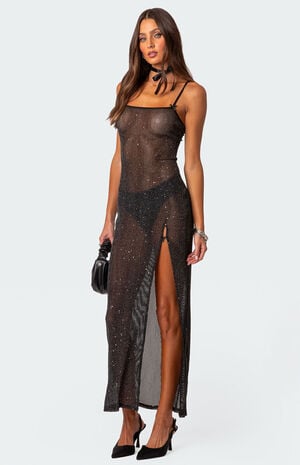 Sheer Micro Sequin Slitted Maxi Dress image number 3