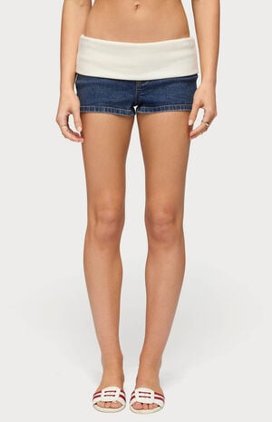 Contrast Foldover Denim Micro Shorts image number 1