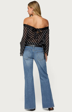 Diagonal Striped Off Shoulder Chiffon Top image number 4