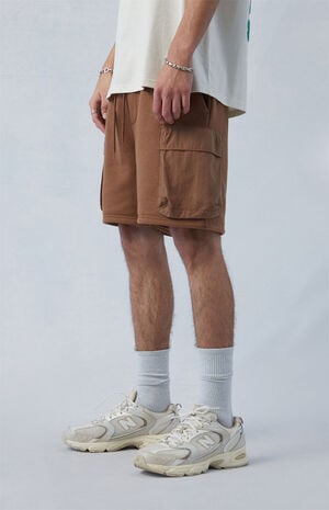 Fleece Brown Cargo Sweat Shorts image number 3